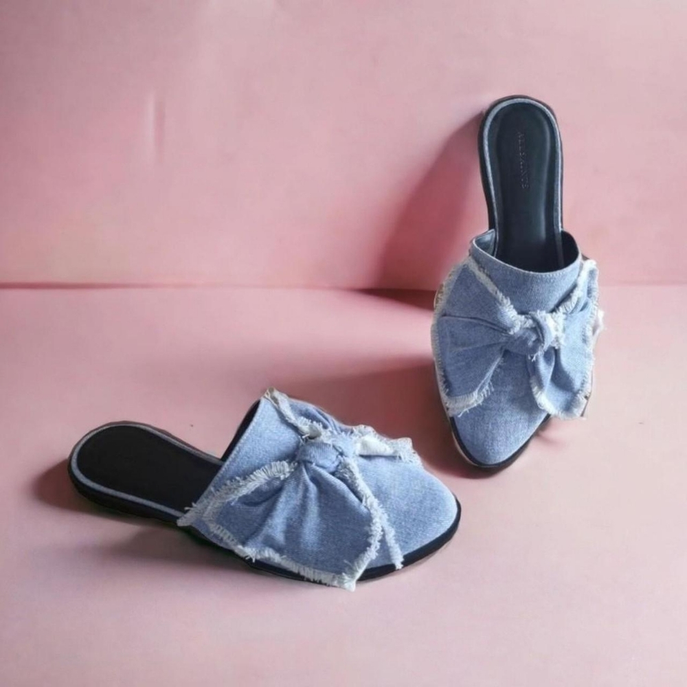 All saints denim slip On Sandals Leather Innersole Eu 40 uk 7New but scuffed - Picture 1 of 4